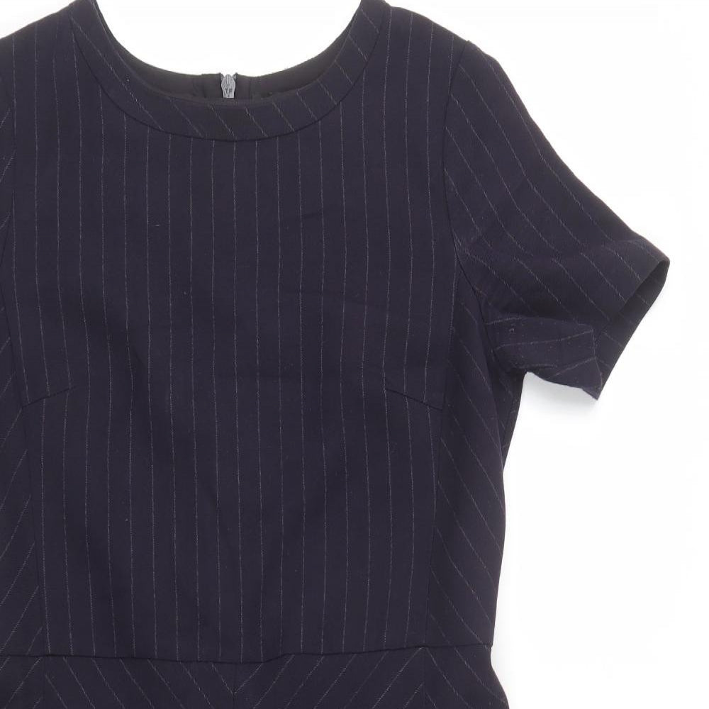 NEXT Womens Blue Striped Polyester Fit & Flare  Size 14  Boat Neck Zip