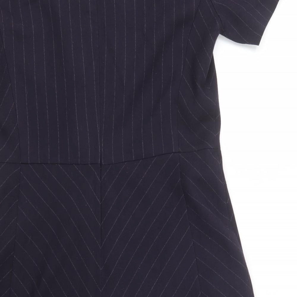 NEXT Womens Blue Striped Polyester Fit & Flare  Size 14  Boat Neck Zip