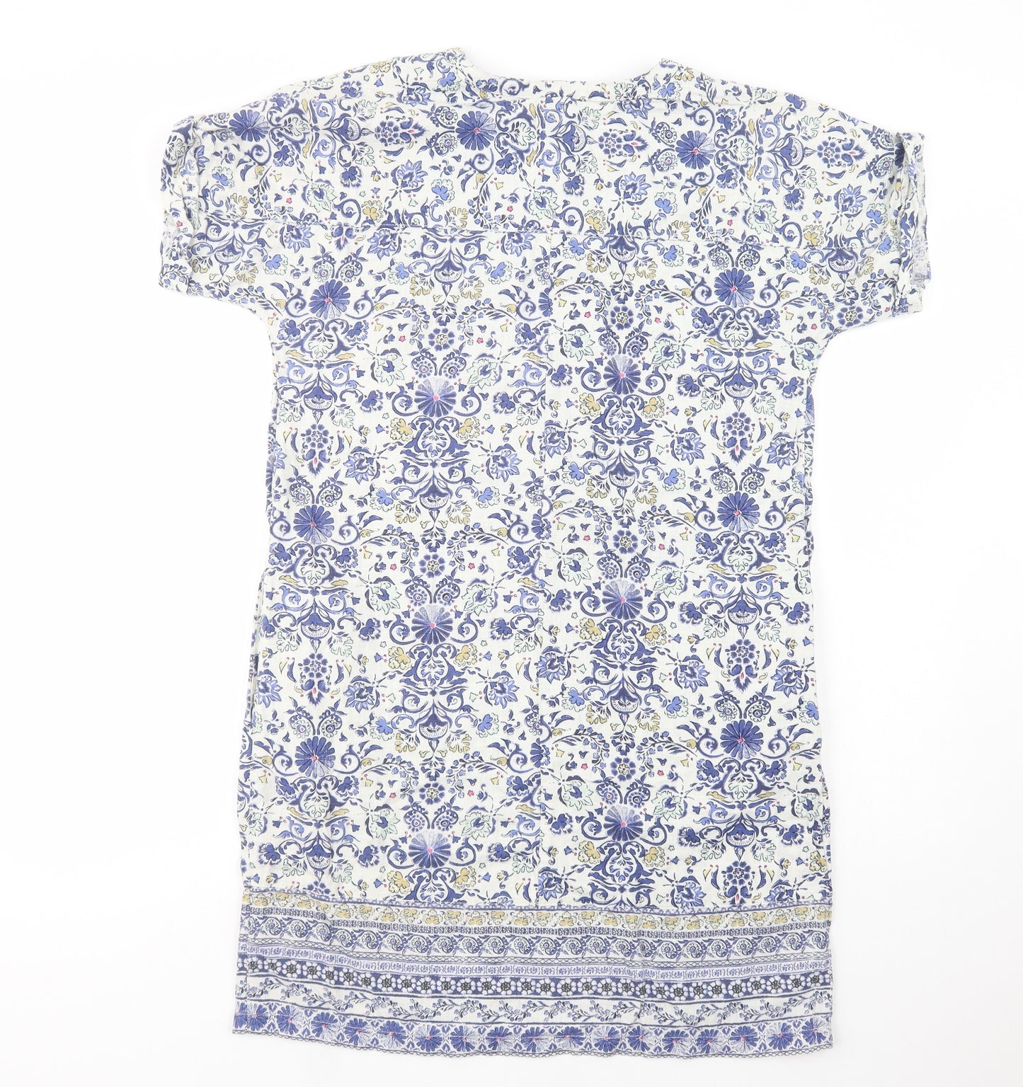 NEXT Womens White Floral Linen Shift  Size 12  V-Neck Pullover