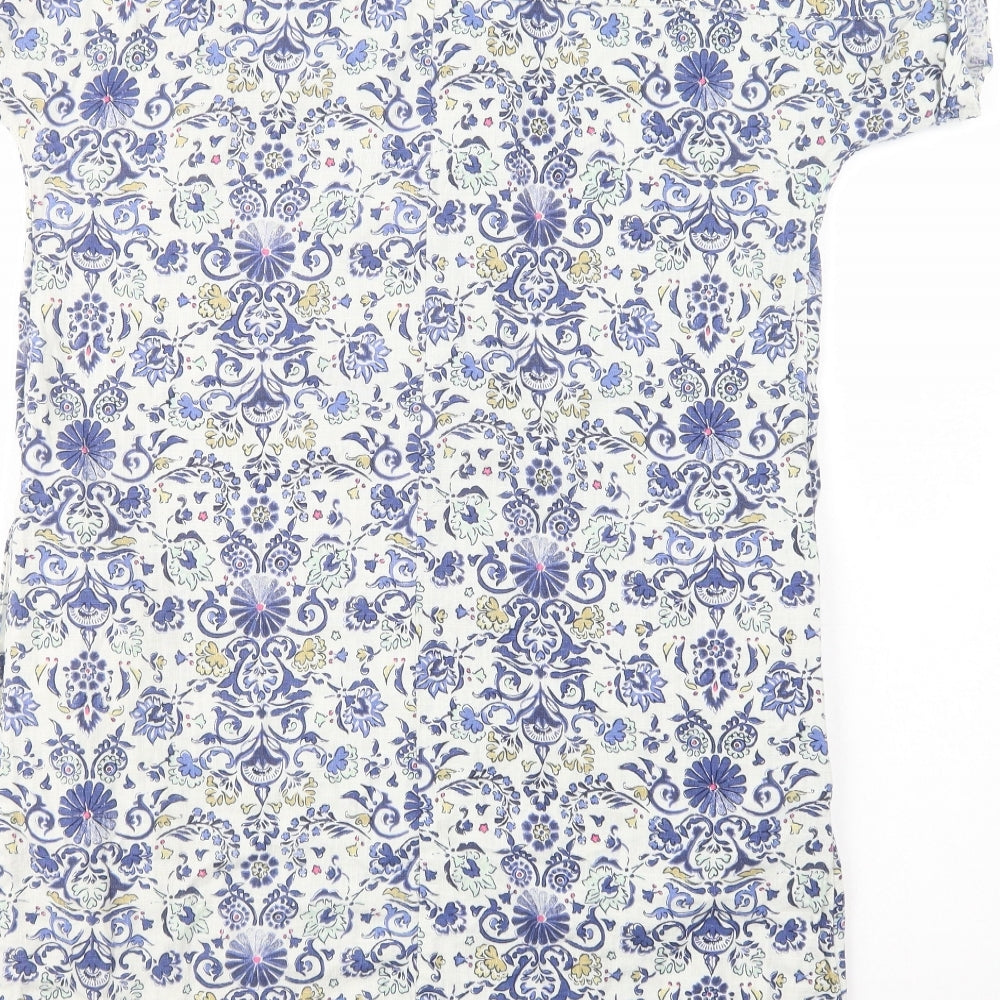 NEXT Womens White Floral Linen Shift  Size 12  V-Neck Pullover