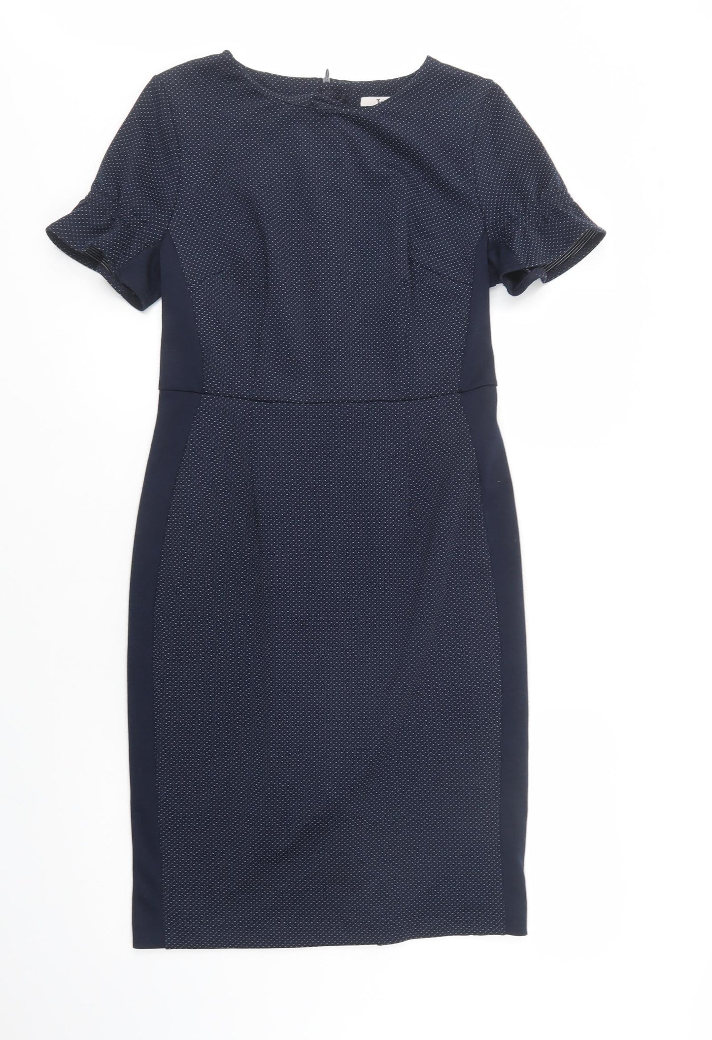 TU Womens Blue Polka Dot Polyester Pencil Dress  Size 12  Crew Neck Zip
