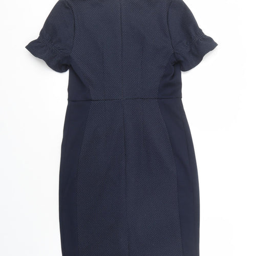 TU Womens Blue Polka Dot Polyester Pencil Dress  Size 12  Crew Neck Zip