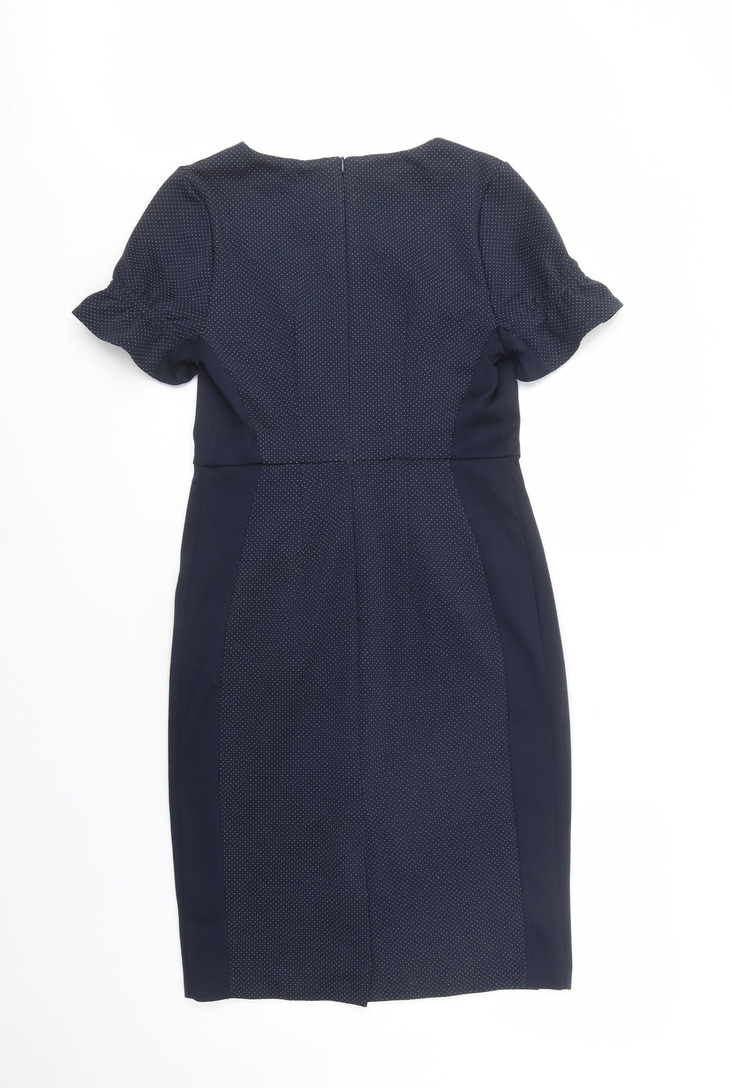 TU Womens Blue Polka Dot Polyester Pencil Dress  Size 12  Crew Neck Zip