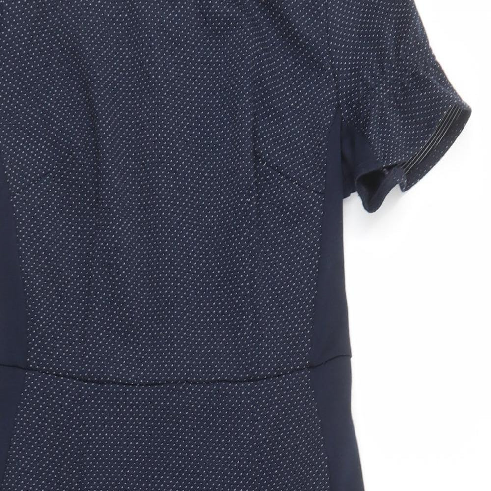 TU Womens Blue Polka Dot Polyester Pencil Dress  Size 12  Crew Neck Zip