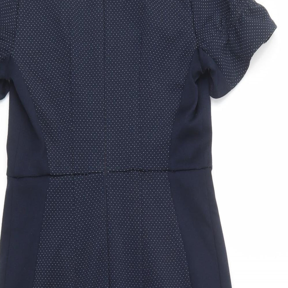 TU Womens Blue Polka Dot Polyester Pencil Dress  Size 12  Crew Neck Zip