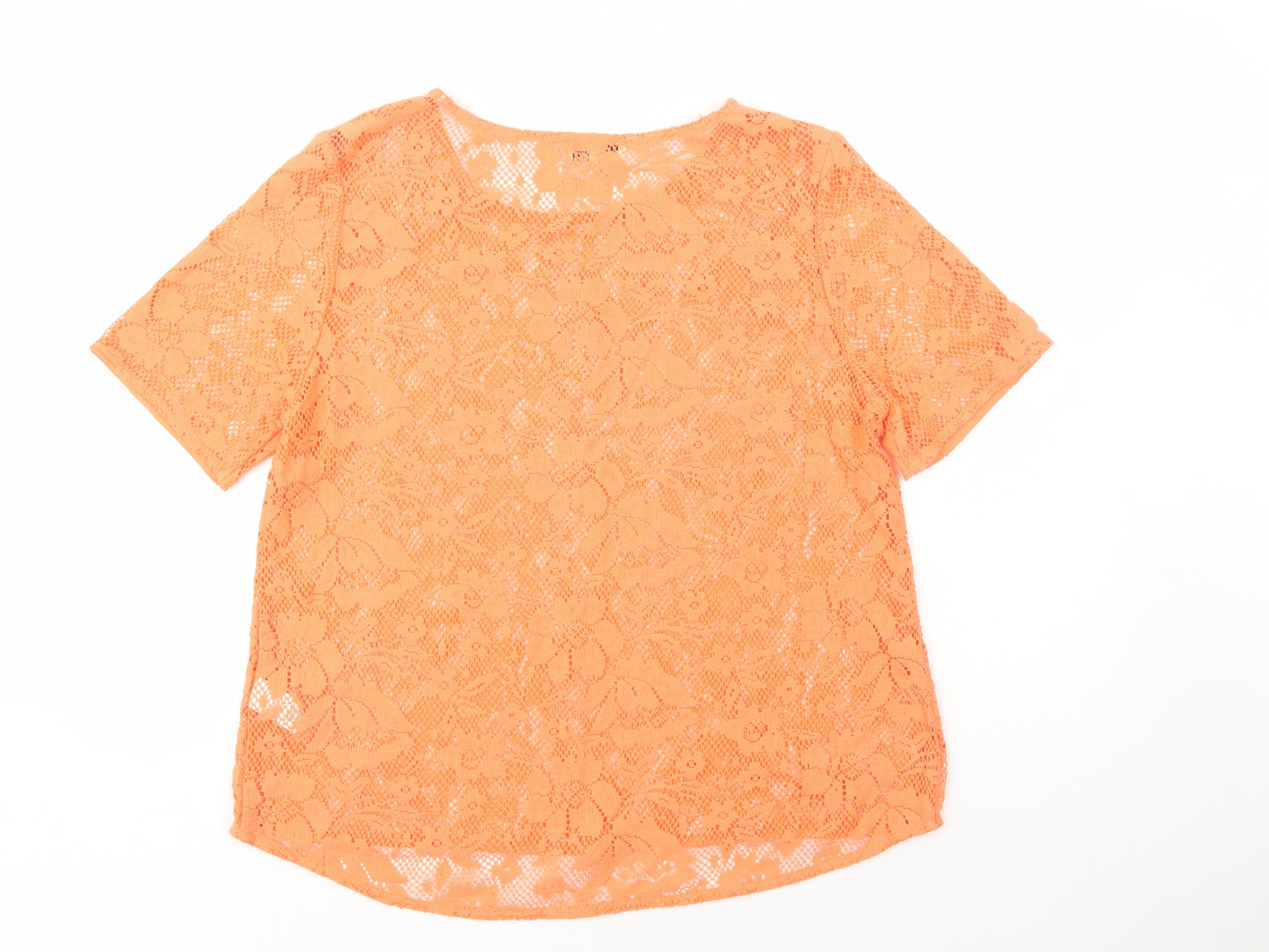 Papaya Womens Orange  Cotton Basic Blouse Size 14 Crew Neck