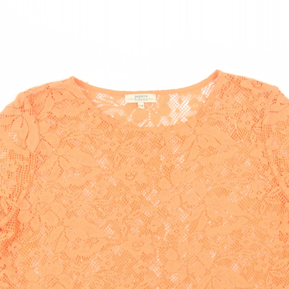 Papaya Womens Orange  Cotton Basic Blouse Size 14 Crew Neck