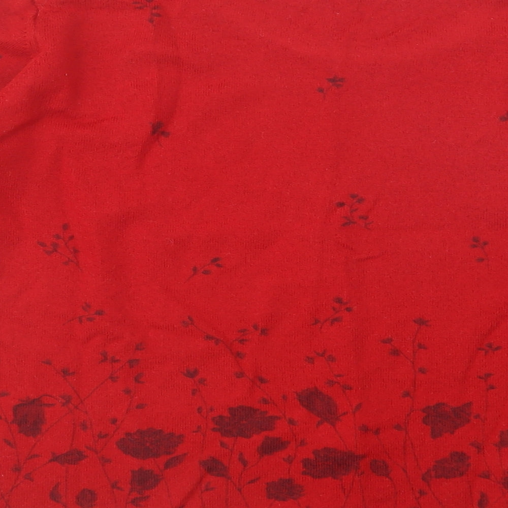 Berkertex Womens Red Crew Neck Floral Wool Pullover Jumper Size 12