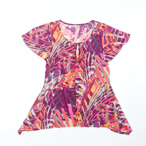 Mimosa Womens Purple Geometric Polyester Basic Blouse Size 12 Scoop Neck