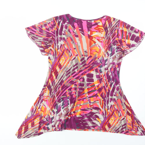 Mimosa Womens Purple Geometric Polyester Basic Blouse Size 12 Scoop Neck