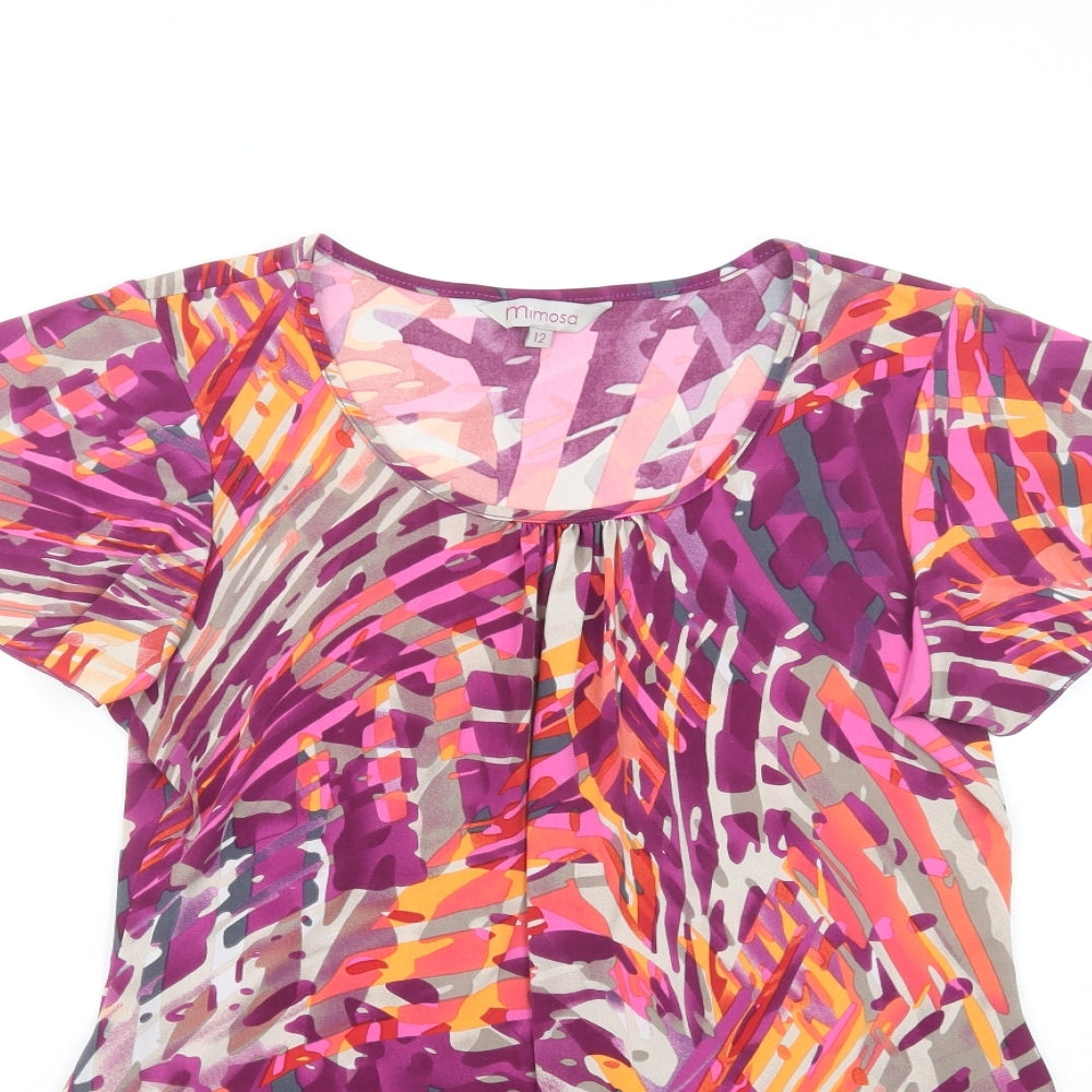 Mimosa Womens Purple Geometric Polyester Basic Blouse Size 12 Scoop Neck