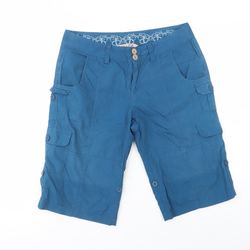 Debenhams Womens Blue  Cotton Cargo Shorts Size 12 L15 in Regular Button