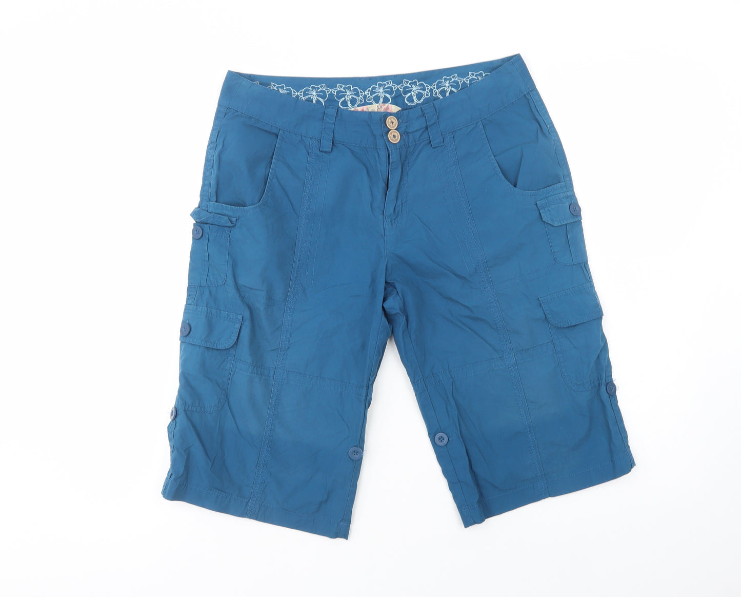 Debenhams Womens Blue  Cotton Cargo Shorts Size 12 L15 in Regular Button