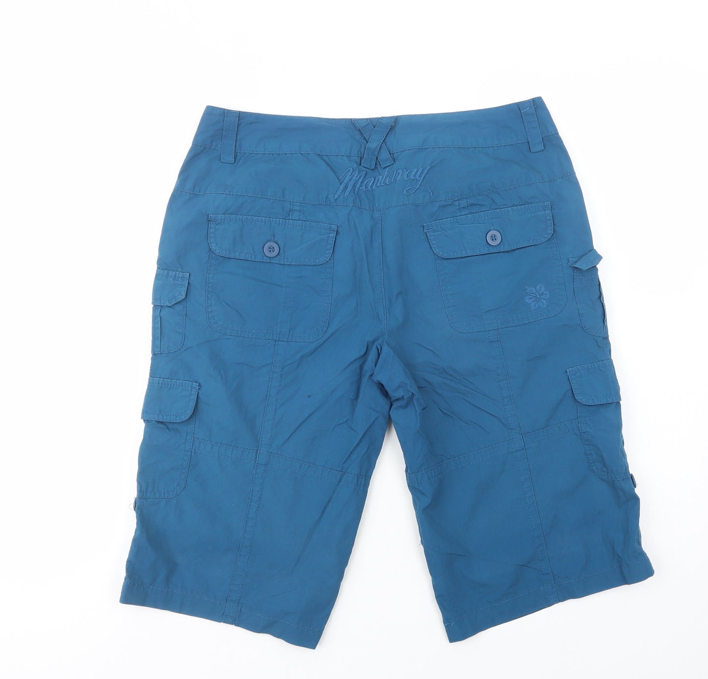 Debenhams Womens Blue  Cotton Cargo Shorts Size 12 L15 in Regular Button