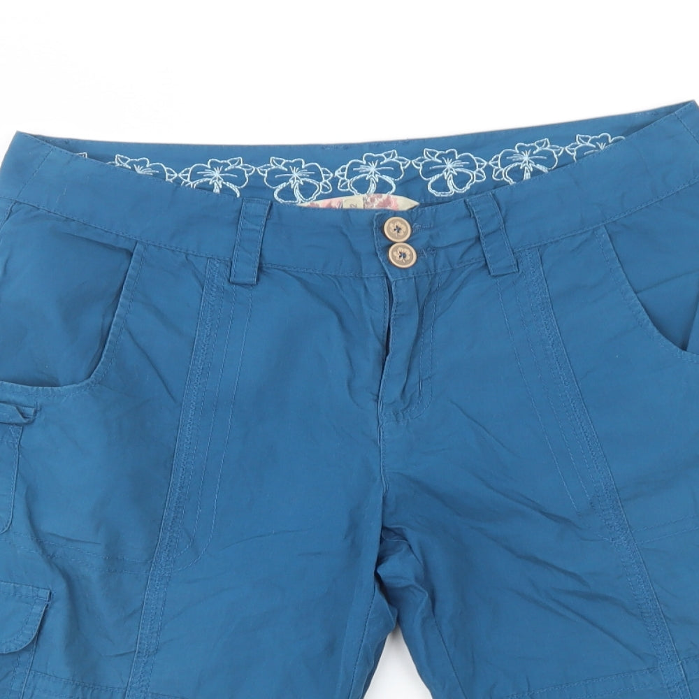 Debenhams Womens Blue  Cotton Cargo Shorts Size 12 L15 in Regular Button
