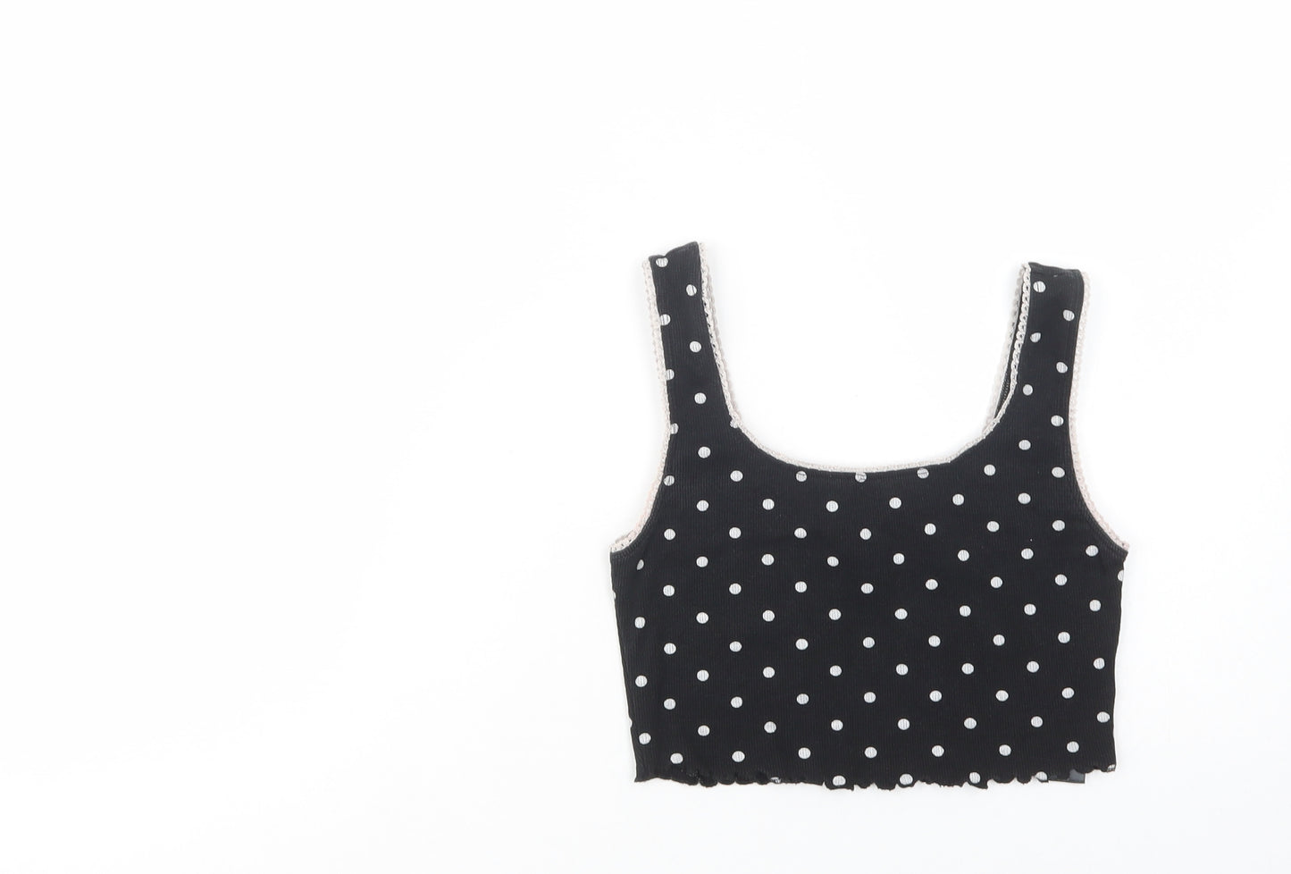Topshop Womens Black Polka Dot Cotton Cropped Tank Size 8 Scoop Neck