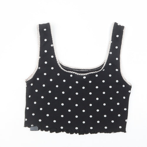 Topshop Womens Black Polka Dot Cotton Cropped Tank Size 8 Scoop Neck