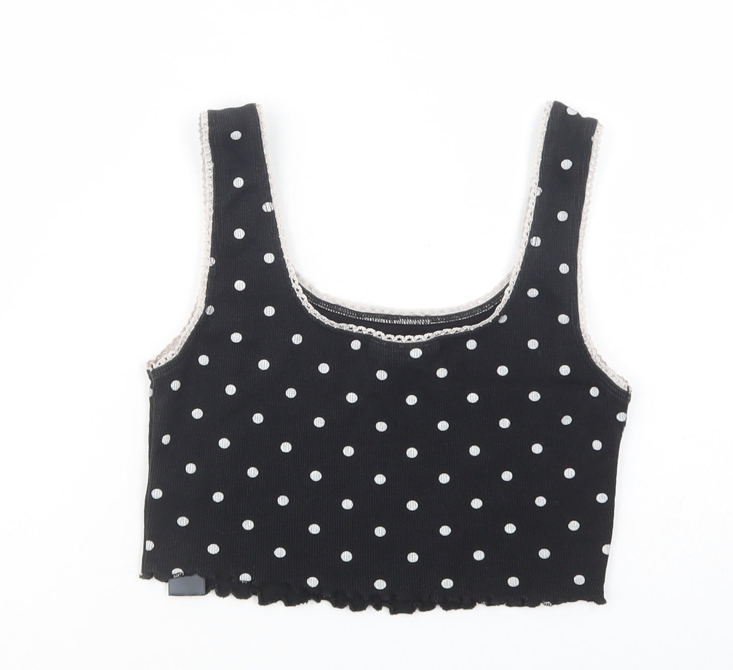 Topshop Womens Black Polka Dot Cotton Cropped Tank Size 8 Scoop Neck