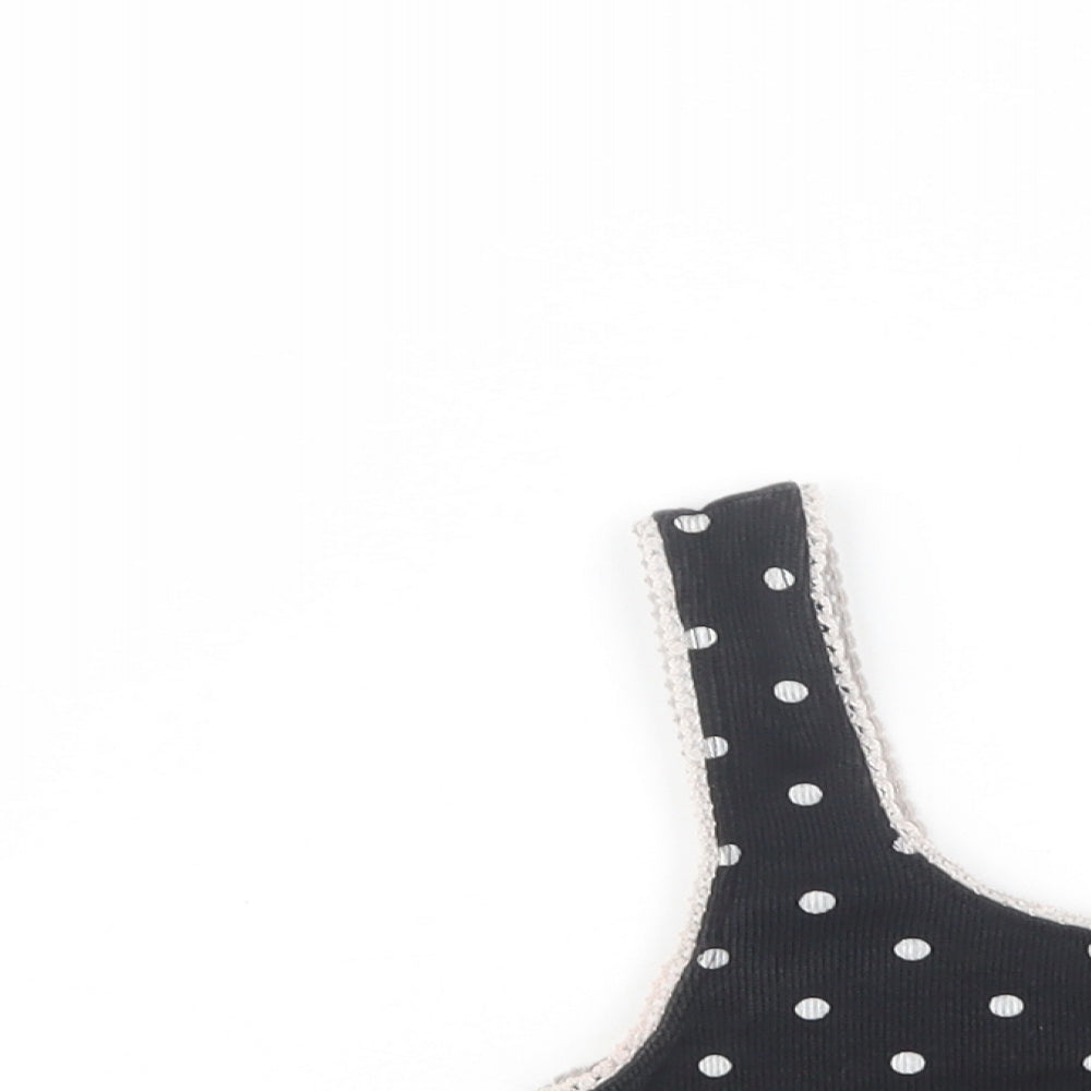 Topshop Womens Black Polka Dot Cotton Cropped Tank Size 8 Scoop Neck