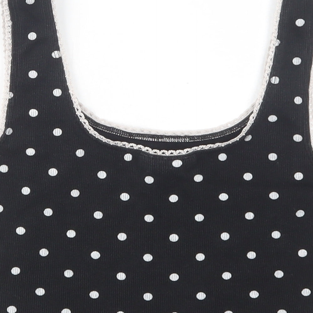 Topshop Womens Black Polka Dot Cotton Cropped Tank Size 8 Scoop Neck