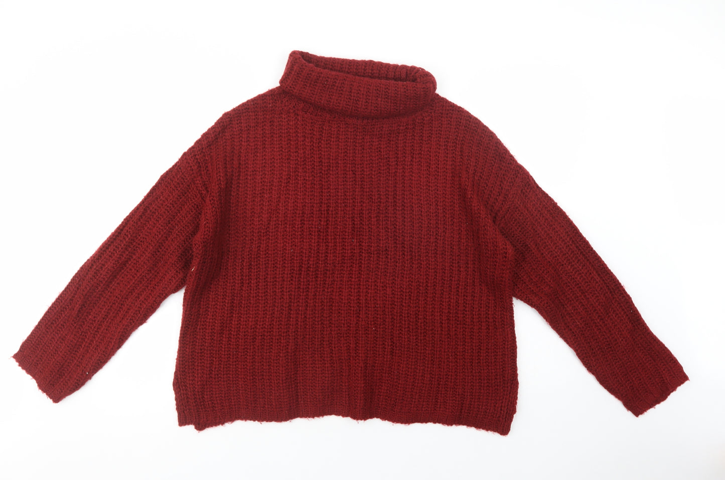 Primark Womens Red Roll Neck  Acrylic Pullover Jumper Size M