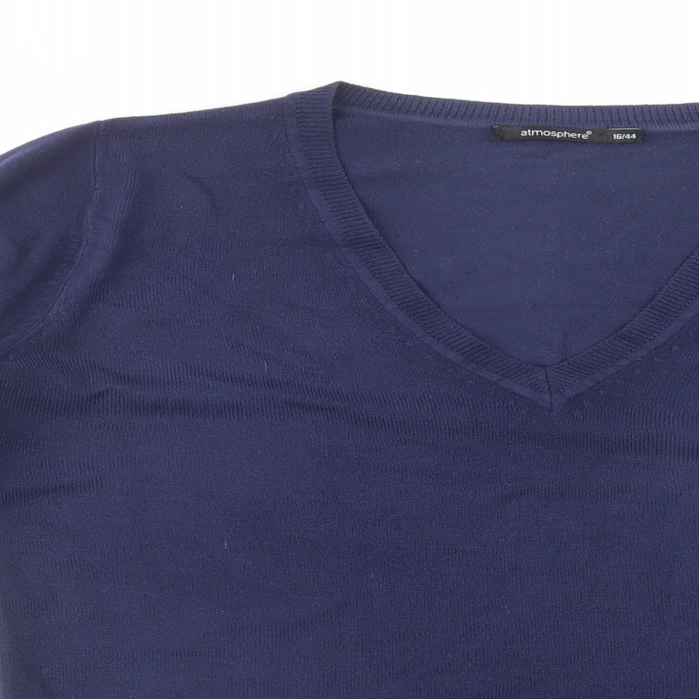 Atmosphere Womens Blue V-Neck  Acrylic Pullover Jumper Size 16