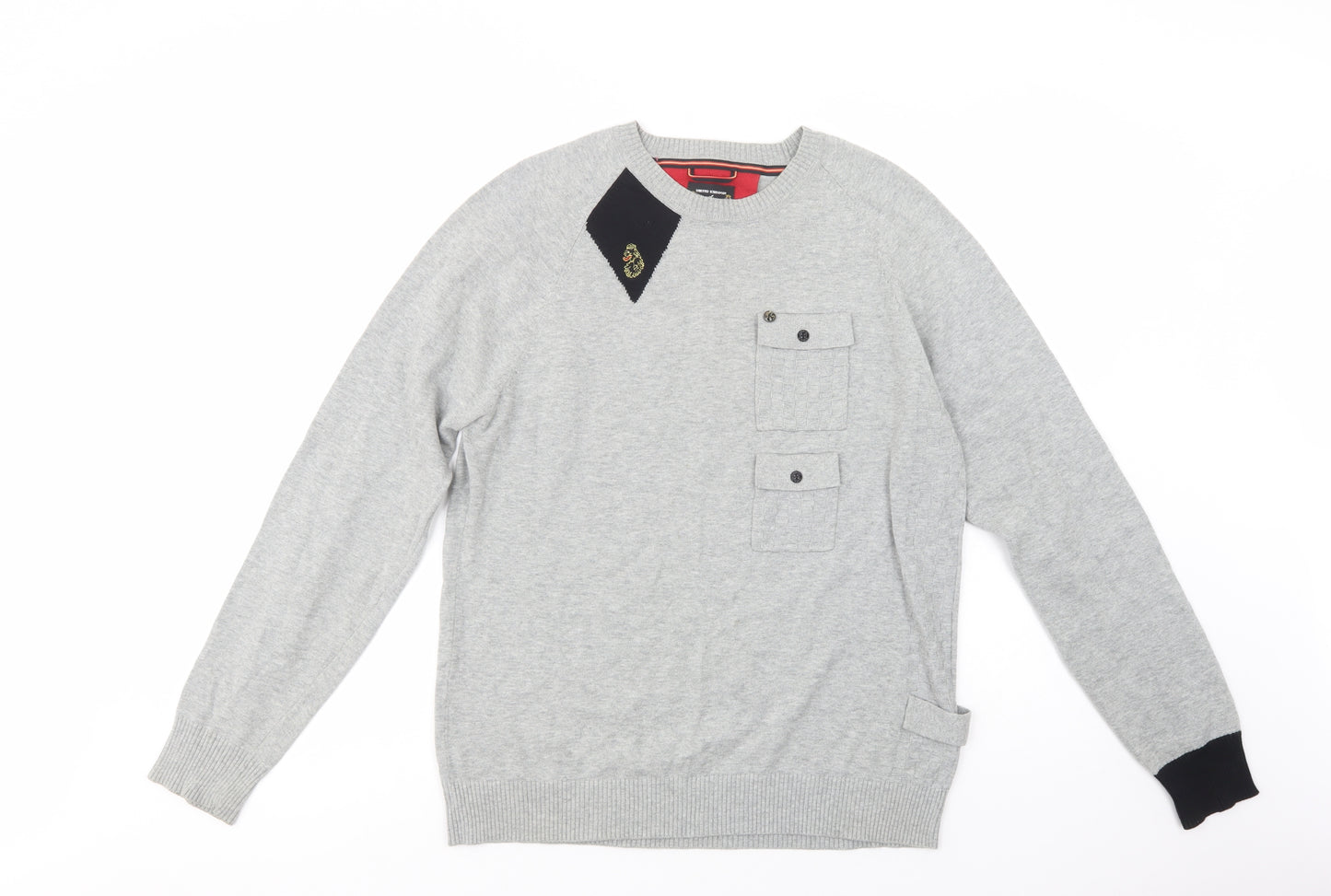 Luke Mens Grey Crew Neck  Cotton Pullover Jumper Size M