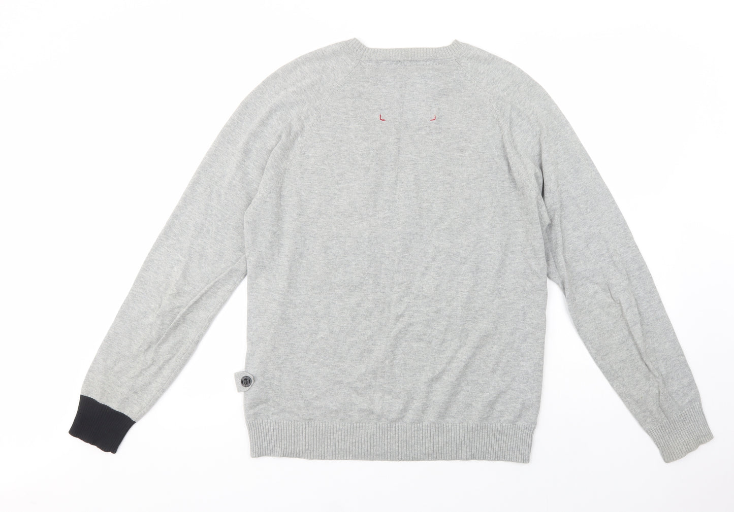 Luke Mens Grey Crew Neck  Cotton Pullover Jumper Size M