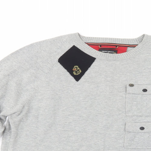 Luke Mens Grey Crew Neck  Cotton Pullover Jumper Size M