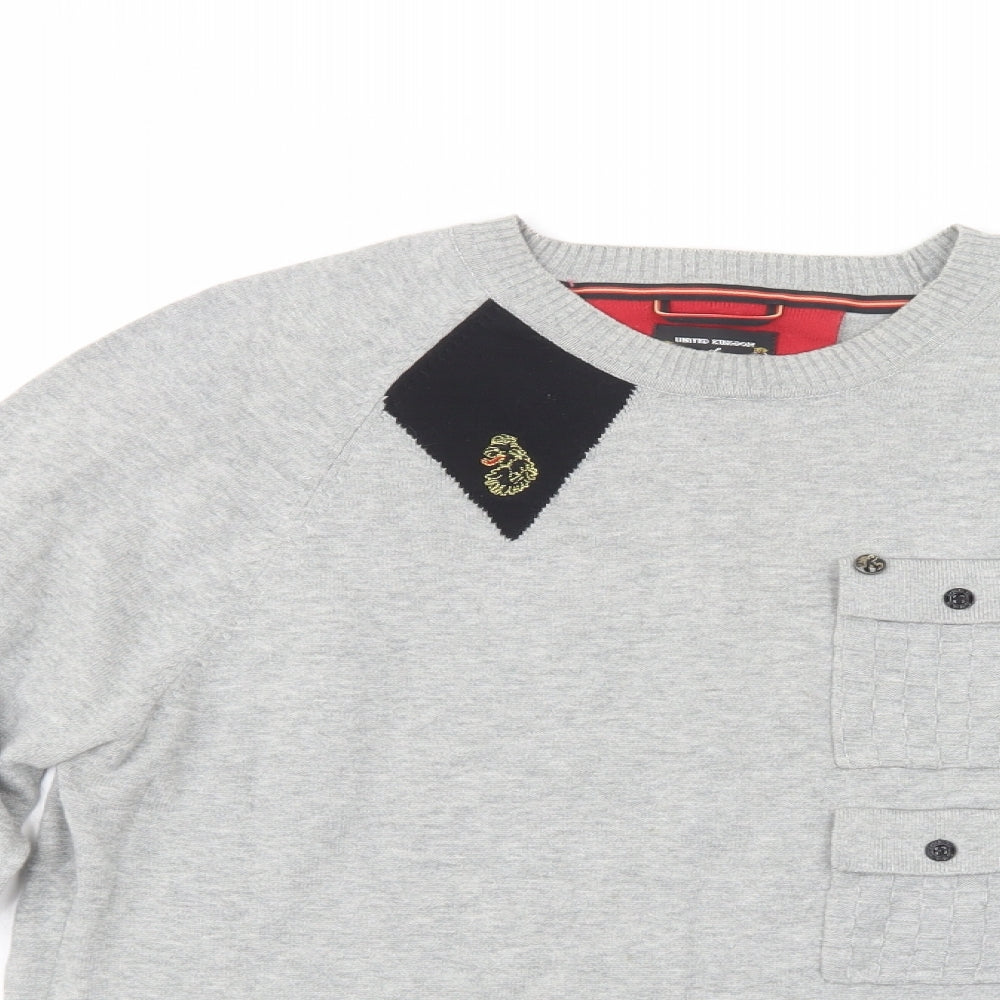 Luke Mens Grey Crew Neck  Cotton Pullover Jumper Size M