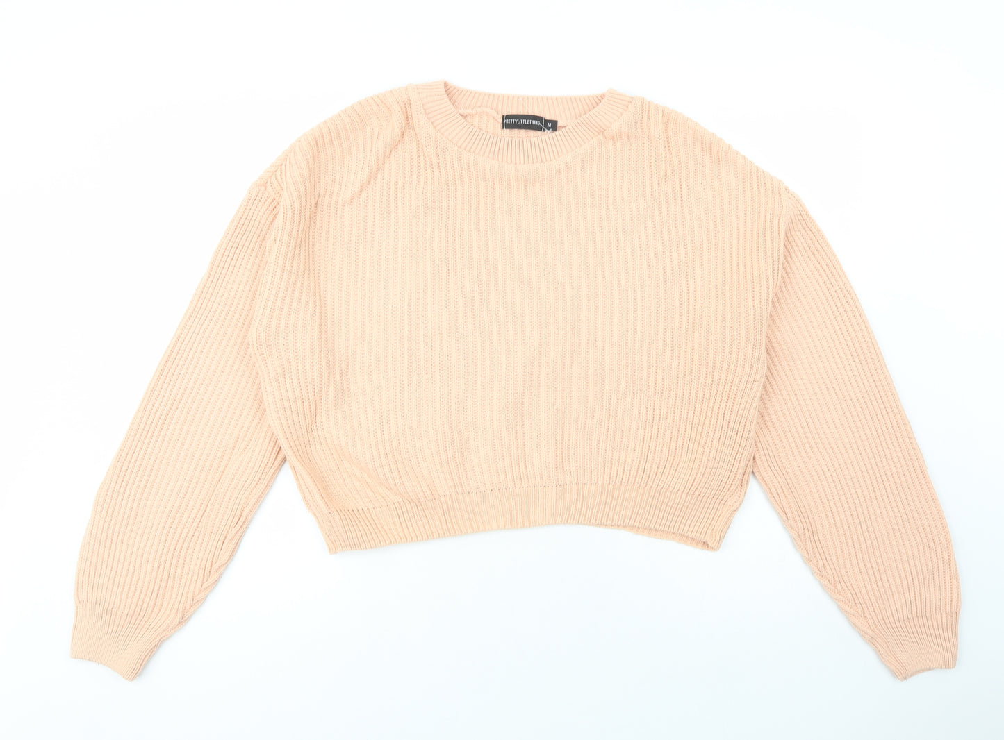 PRETTYLITTLETHING Womens Pink Crew Neck  Acrylic Pullover Jumper Size M