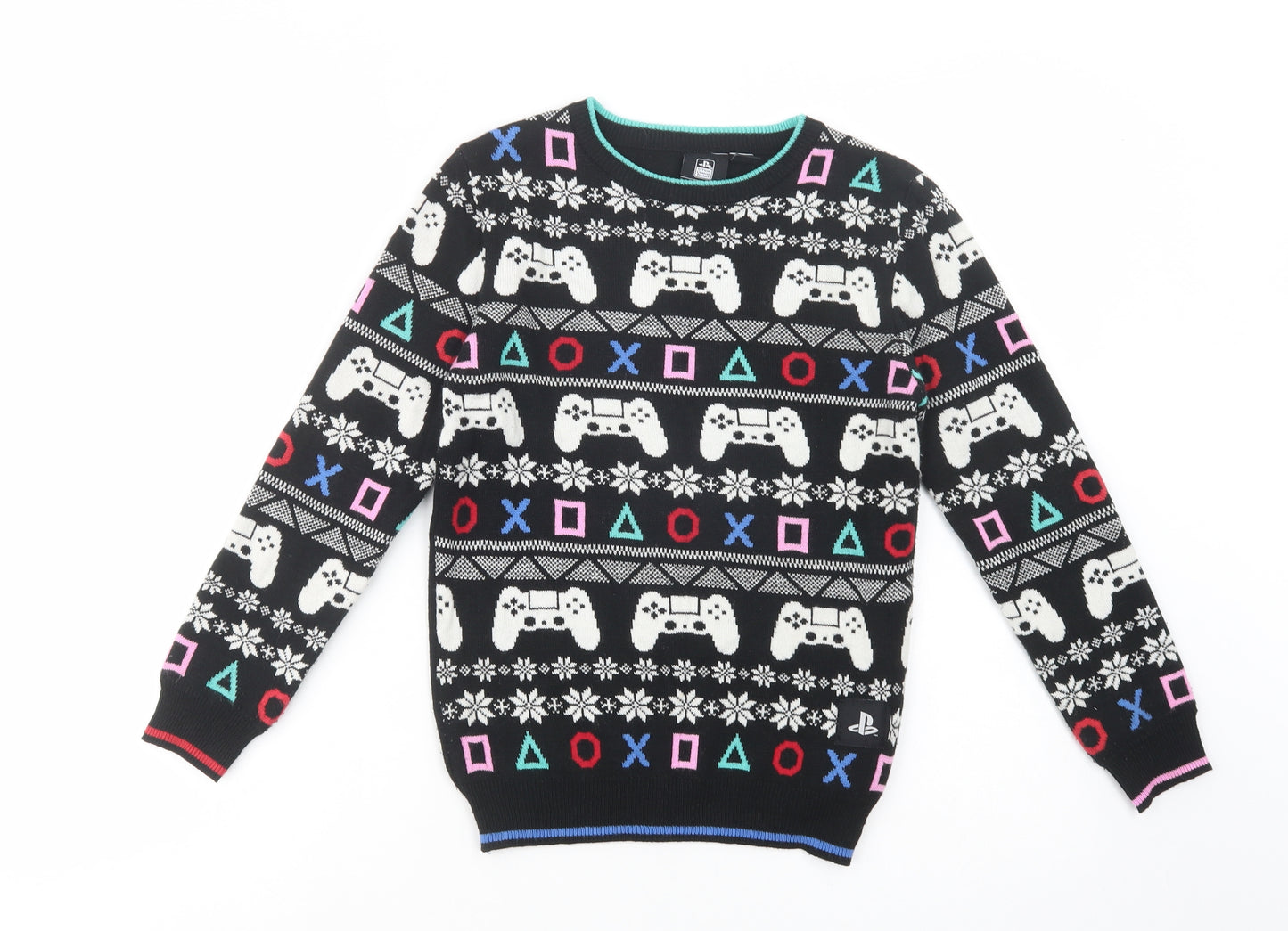 Primark Boys Black Crew Neck Fair Isle Polyester Pullover Jumper Size 9-10 Years  Pullover - PlayStation