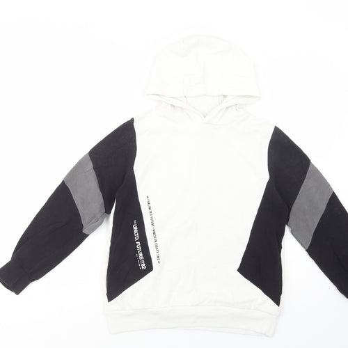NEXT Boys White Colourblock Cotton Pullover Hoodie Size 10 Years  Pullover