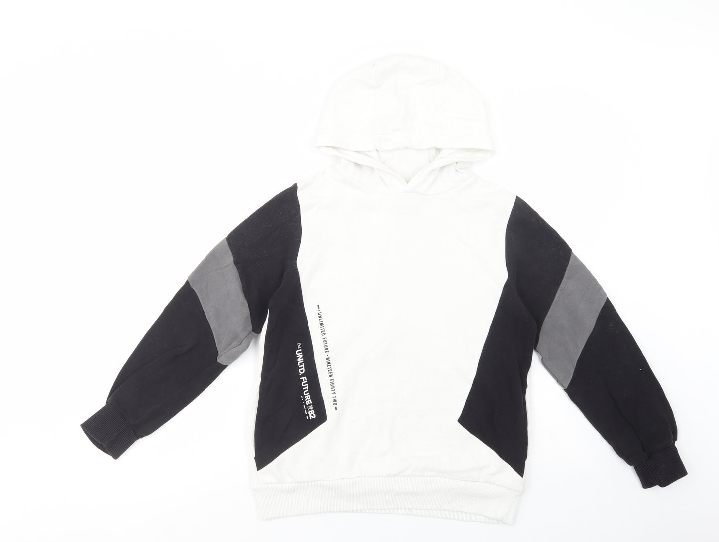 NEXT Boys White Colourblock Cotton Pullover Hoodie Size 10 Years  Pullover