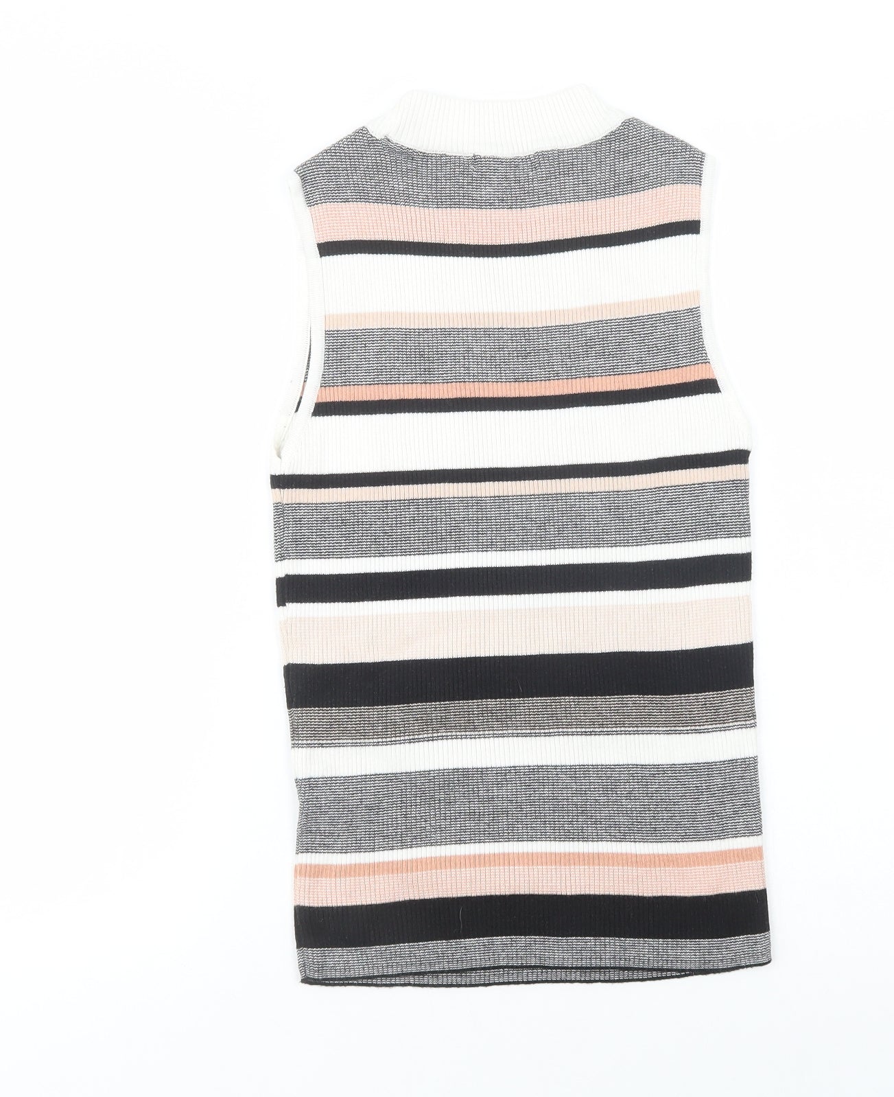 New Look Womens Black Mock Neck Striped Acrylic Pullover Jumper Size 12