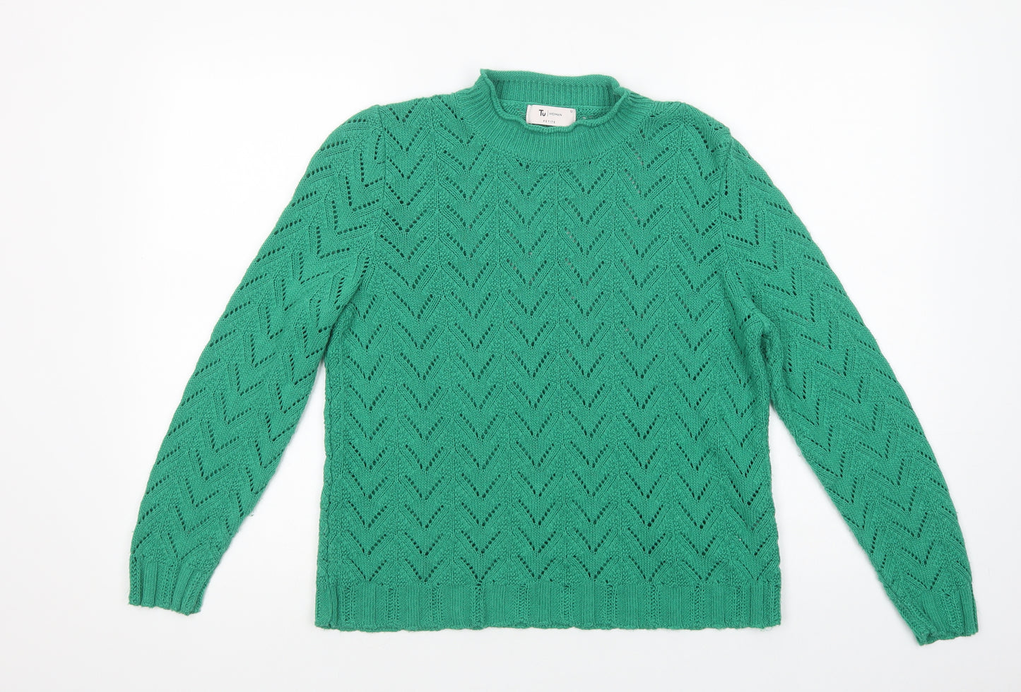 TU Womens Green Mock Neck  Acrylic Pullover Jumper Size 12
