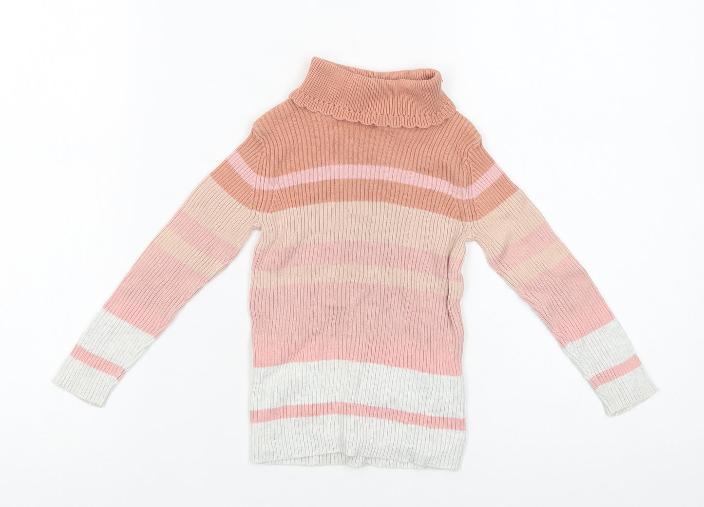 George Girls Pink Roll Neck Striped Cotton Pullover Jumper Size 2-3 Years  Pullover