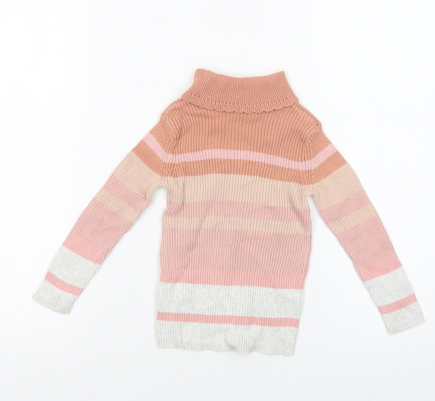 George Girls Pink Roll Neck Striped Cotton Pullover Jumper Size 2-3 Years  Pullover