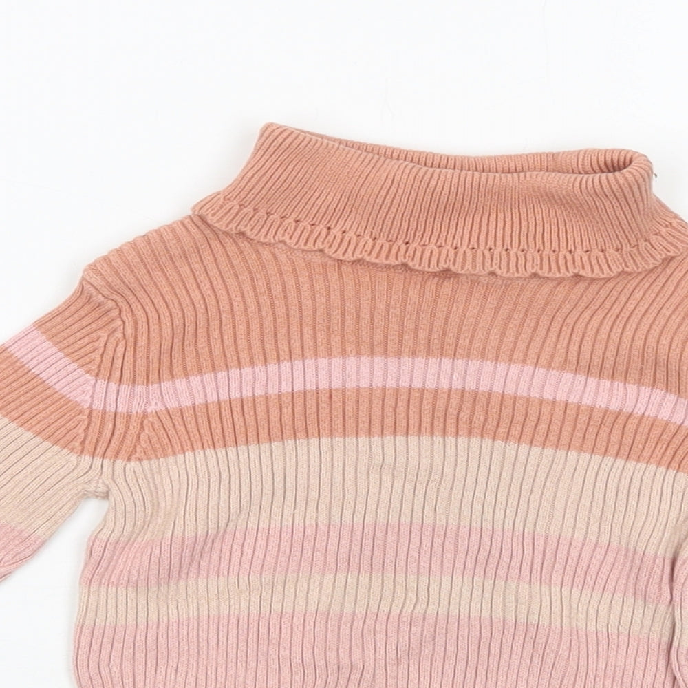 George Girls Pink Roll Neck Striped Cotton Pullover Jumper Size 2-3 Years  Pullover