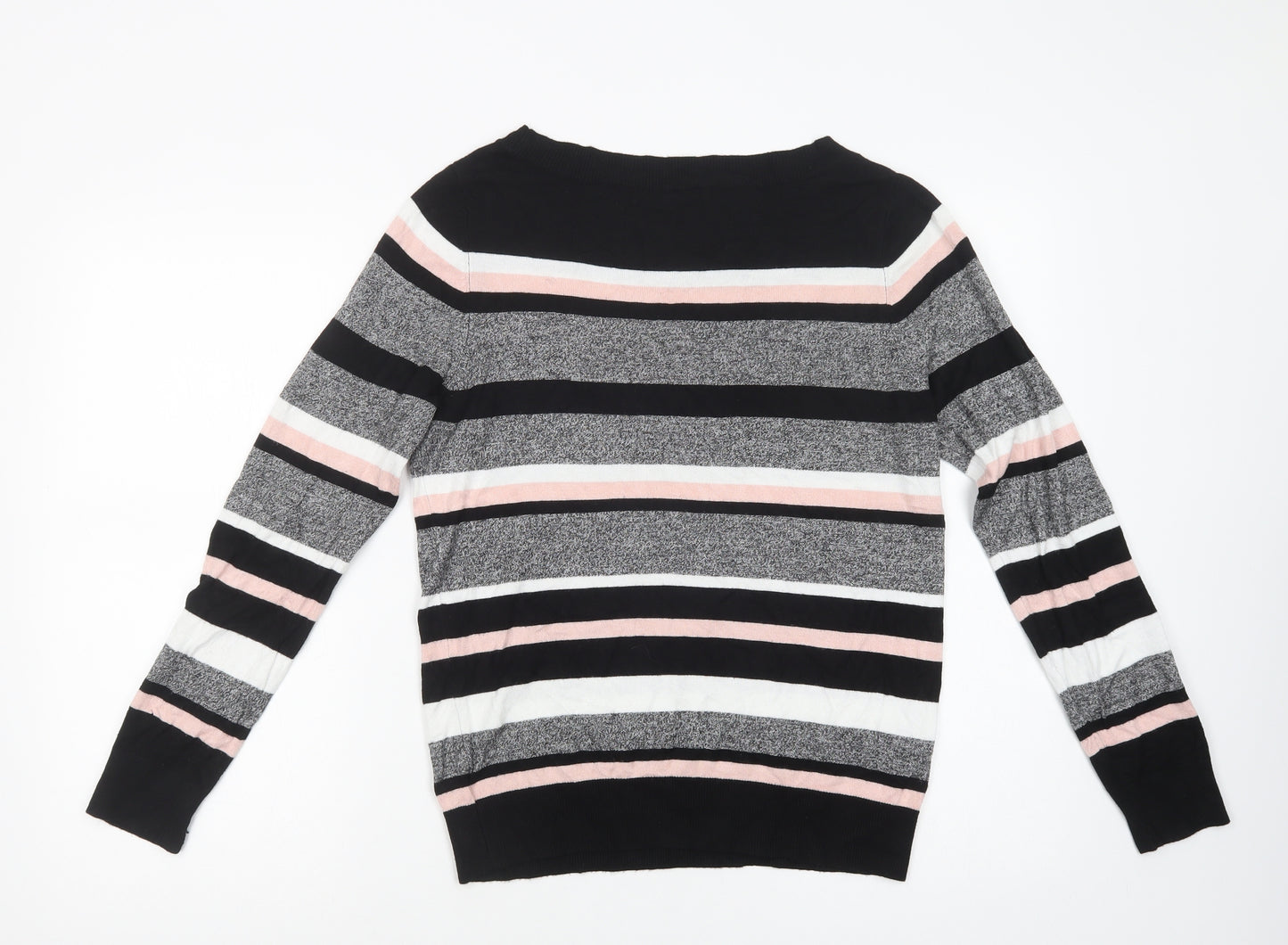 F&F Womens Black Boat Neck Striped Viscose Pullover Jumper Size 12