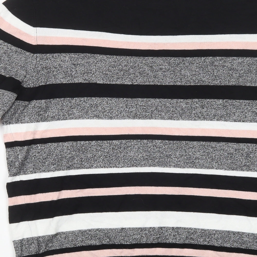 F&F Womens Black Boat Neck Striped Viscose Pullover Jumper Size 12