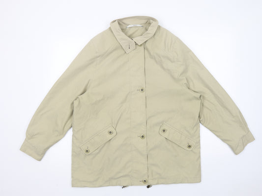Front view of Marks and Spencer women’s beige parka jacket, size UK 12, button
