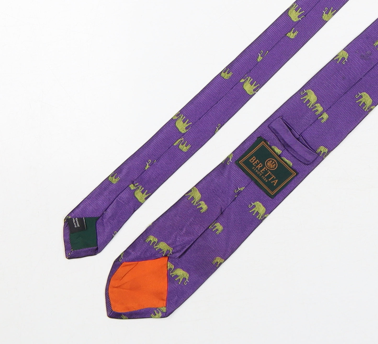 Beretta Mens Purple Geometric Silk Pointed Tie One Size - Elephants