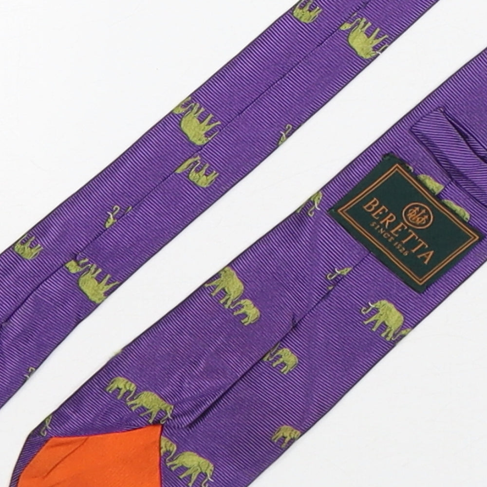 Beretta Mens Purple Geometric Silk Pointed Tie One Size - Elephants