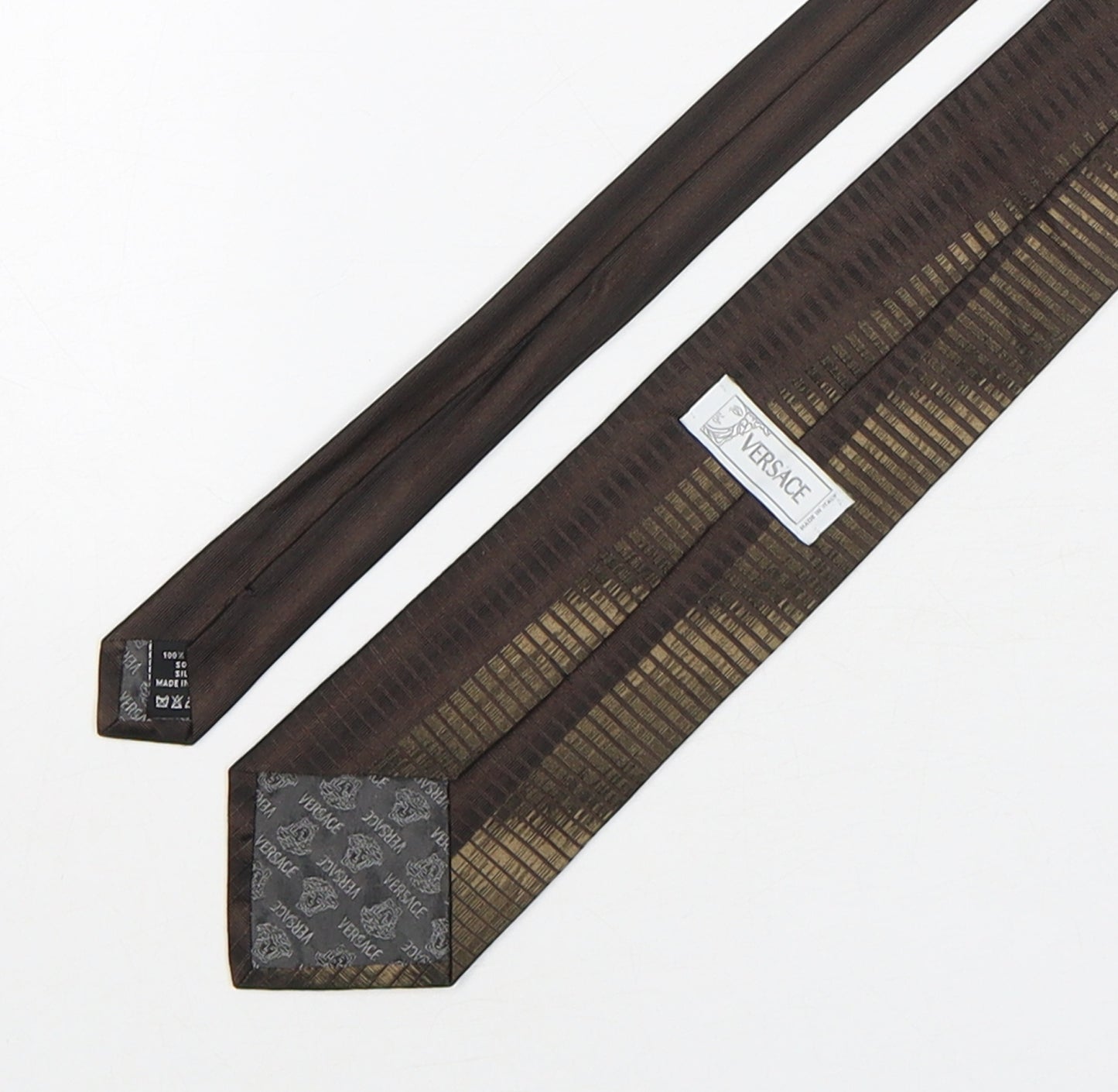 Versace  Mens Brown Striped Silk Pointed Tie One Size