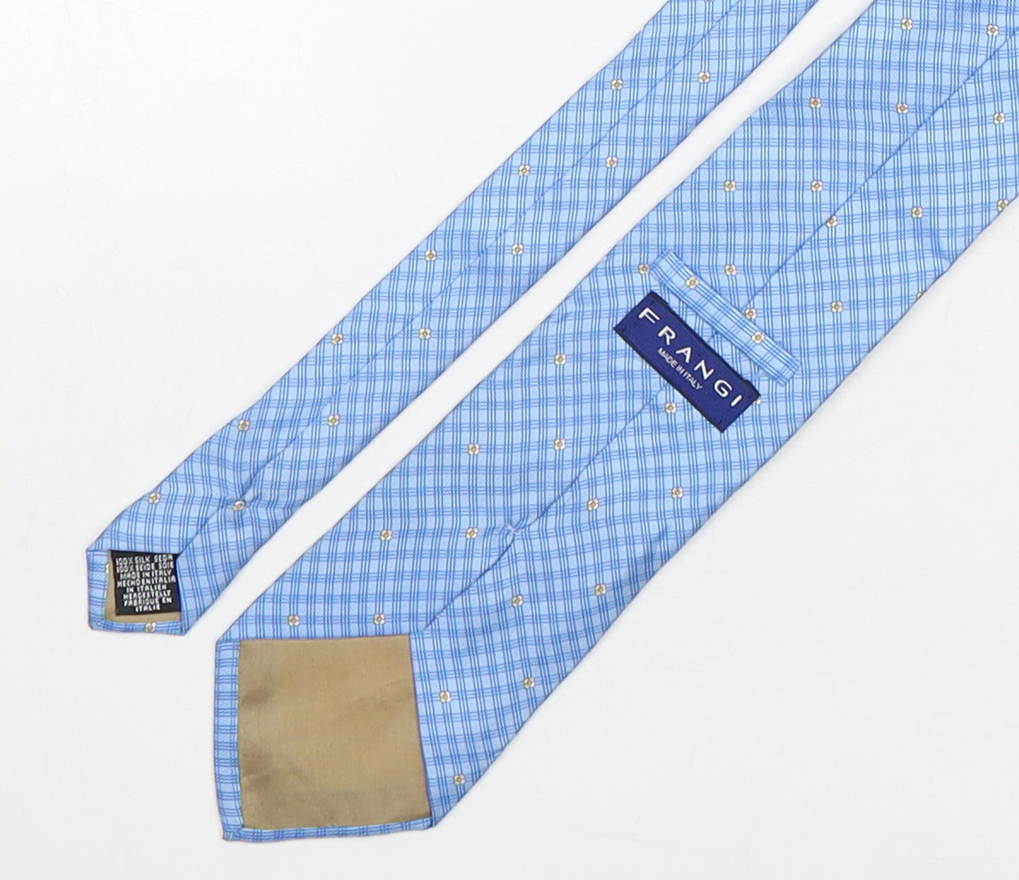 Frangi Mens Blue Plaids & Checks Silk Pointed Tie One Size