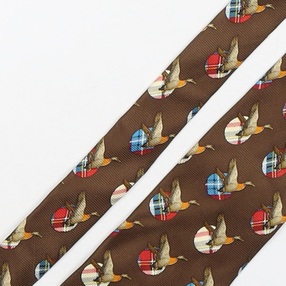 Fendi  Mens Brown Geometric Silk Pointed Tie One Size - Duck Print