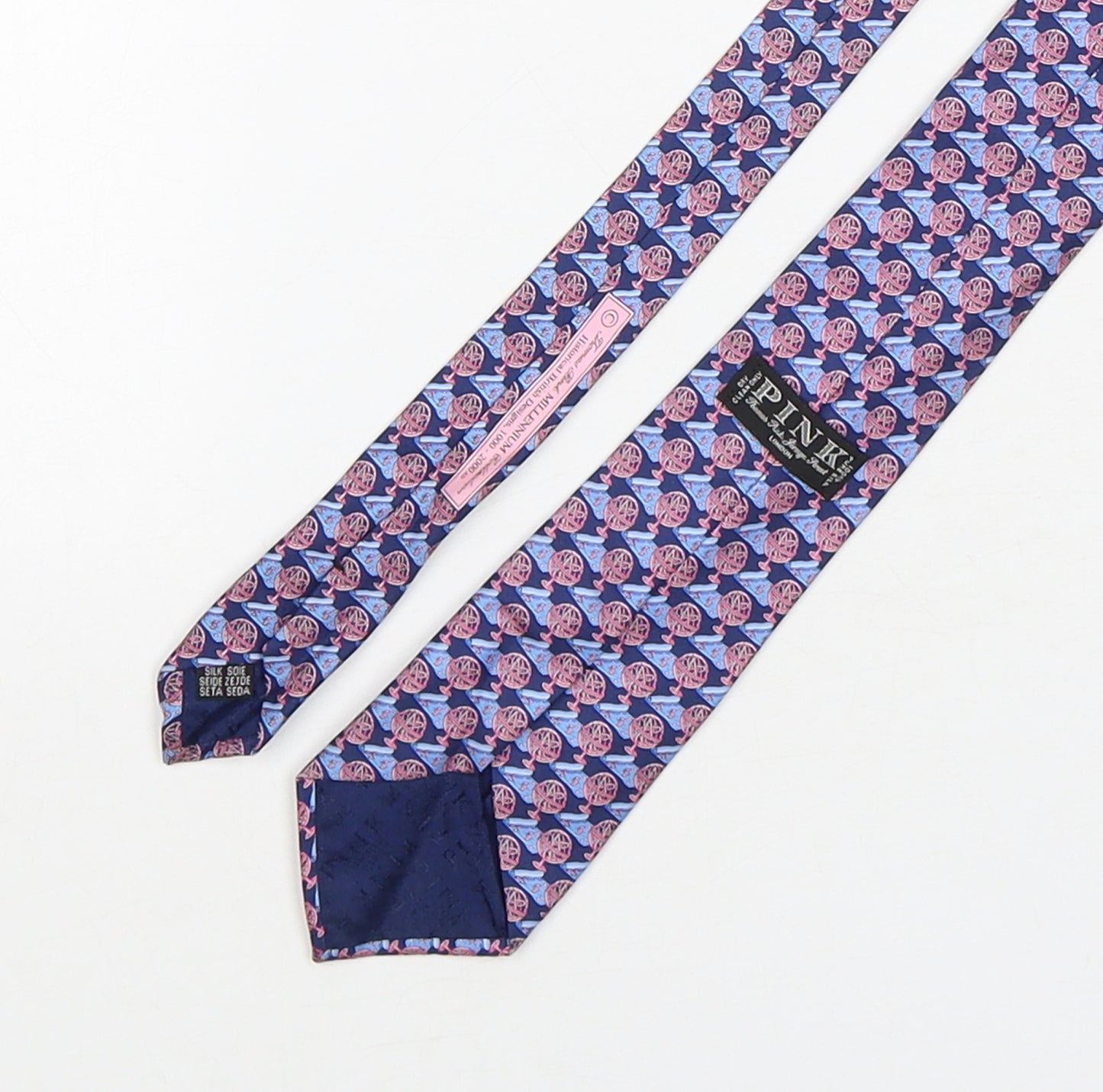 PINK Mens Multicoloured Geometric Silk Pointed Tie One Size