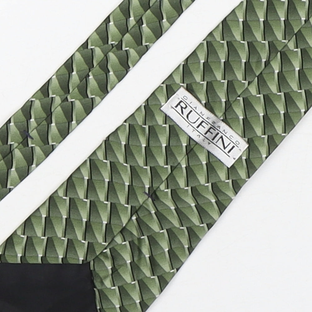 Gianfranco Ruffini  Mens Green Geometric Silk Pointed Tie One Size