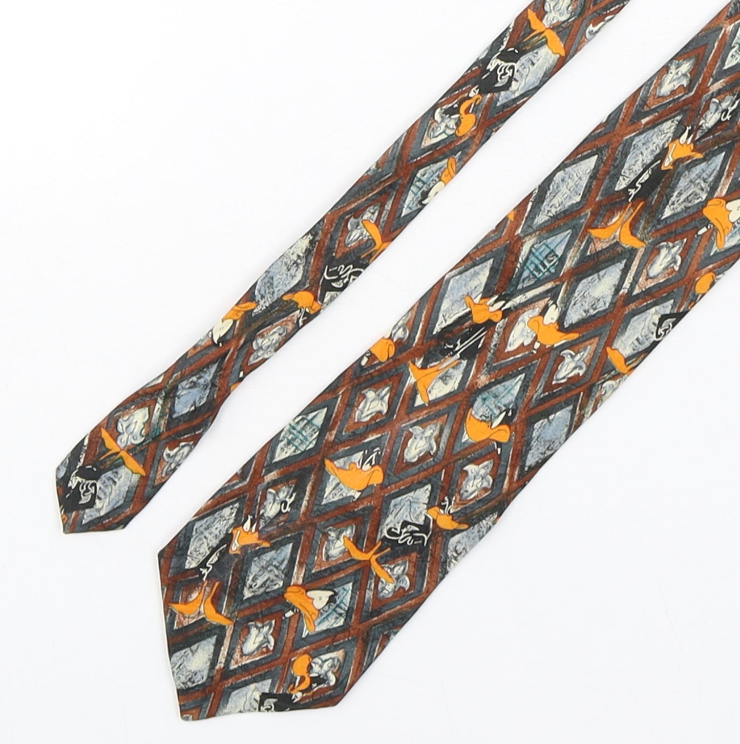 Warner Bros  Mens Multicoloured Geometric Polyester Pointed Tie One Size - Daffy Duck
